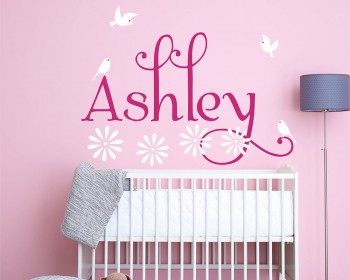Personalised Girl Name with Birds and Flowers